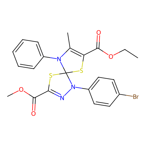 7-ethyl 3-methyl 1-(4-bromophenyl)-8-methyl-9-phenyl-4,6-dithia-1,2,9-triazaspiro[4.4]nona-2,7-diene-3,7-dicarboxylate structure