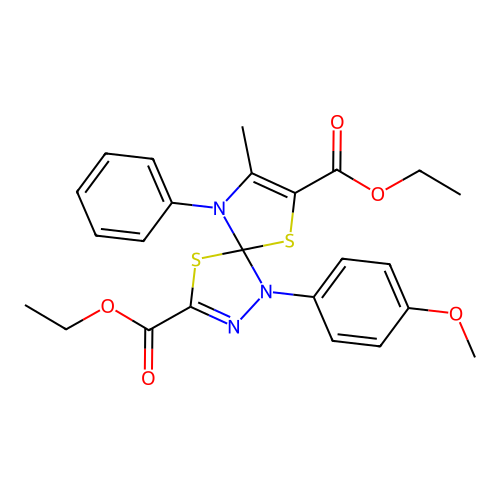 diethyl 1-(4-methoxyphenyl)-8-methyl-9-phenyl-4,6-dithia-1,2,9-triazaspiro[4.4]nona-2,7-diene-3,7-dicarboxylate structure