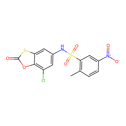 N-(7-chloro-2-oxo-1,3-benzoxathiol-5-yl)-2-methyl-5-nitrobenzenesulfonamide structure