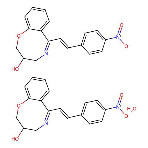 3,4-Dihydro-3-hydroxy-6-(p-nitrostyryl)-1,5-benzoxazocine hemihydrate structure