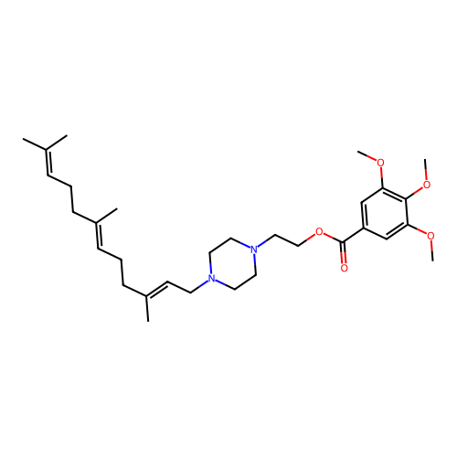 Benzoic acid, 3,4,5-trimethoxy-, (2-(4-(3,7,11-trimethyl-2,6,10-dodecatrienyl)-1-piperazinyl)ethyl) ester structure