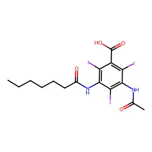 Benzoic acid, 3-acetamido-5-heptanamido-2,4,6-triiodo- structure
