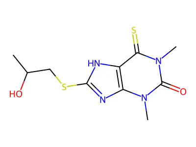 8-(2-hydroxypropylsulfanyl)-1,3-dimethyl-6-sulfanylidene-7H-purin-2-one structure