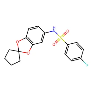 4-fluoro-N-spiro[1,3-benzodioxole-2,1'-cyclopentane]-5-ylbenzenesulfonamide structure