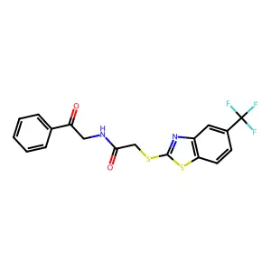 N-phenacyl-2-[[5-(trifluoromethyl)-1,3-benzothiazol-2-yl]sulfanyl]acetamide structure