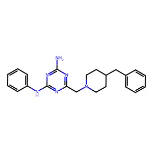 6-[(4-benzyl-1-piperidinyl)methyl]-N-phenyl-1,3,5-triazine-2,4-diamine structure