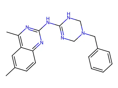N-(5-benzyl-1,4,5,6-tetrahydro-1,3,5-triazin-2-yl)-4,6-dimethylquinazolin-2-amine structure