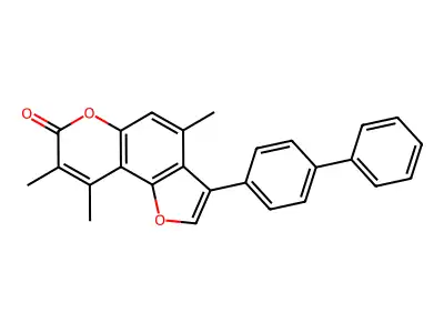 3-(biphenyl-4-yl)-4,8,9-trimethyl-7H-furo[2,3-f]chromen-7-one structure