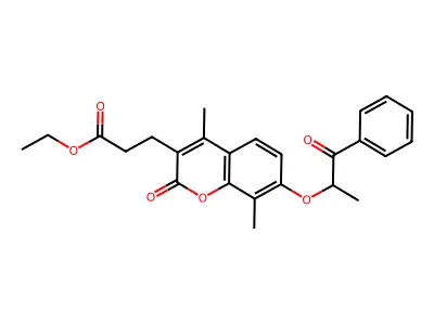 ethyl 3-[4,8-dimethyl-7-(1-methyl-2-oxo-2-phenylethoxy)-2-oxo-2H-chromen-3-yl]propanoate structure