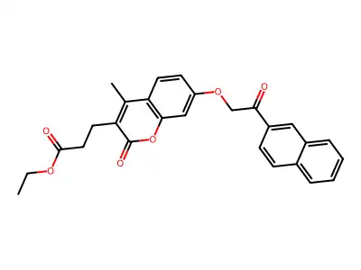 ethyl 3-{4-methyl-7-[2-(2-naphthyl)-2-oxoethoxy]-2-oxo-2H-chromen-3-yl}propanoate structure