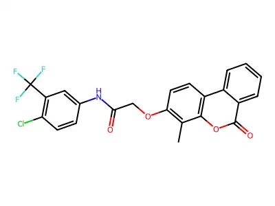 N-[4-chloro-3-(trifluoromethyl)phenyl]-2-[(4-methyl-6-oxo-6H-benzo[c]chromen-3-yl)oxy]acetamide structure