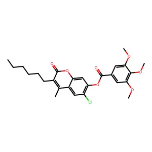 6-chloro-3-hexyl-4-methyl-2-oxo-2H-chromen-7-yl 3,4,5-trimethoxybenzoate structure
