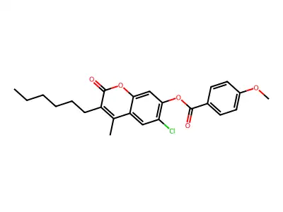 6-chloro-3-hexyl-4-methyl-2-oxo-2H-chromen-7-yl 4-methoxybenzoate structure