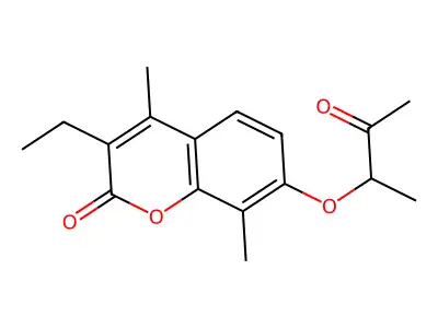 3-ethyl-4,8-dimethyl-7-(1-methyl-2-oxopropoxy)-2H-chromen-2-one structure