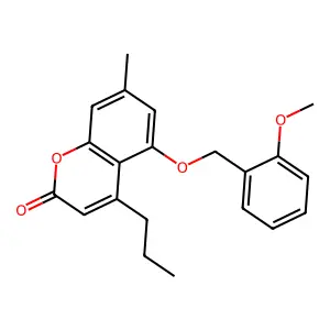 5-[(2-methoxybenzyl)oxy]-7-methyl-4-propyl-2H-chromen-2-one structure