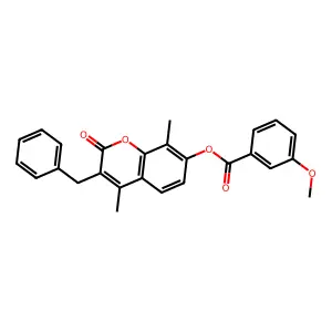 3-benzyl-4,8-dimethyl-2-oxo-2H-chromen-7-yl 3-methoxybenzoate structure