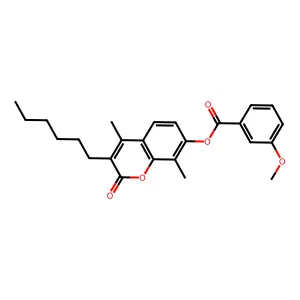 3-hexyl-4,8-dimethyl-2-oxo-2H-chromen-7-yl 3-methoxybenzoate structure