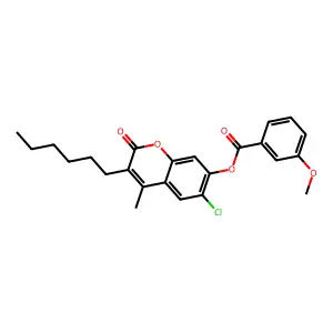 6-chloro-3-hexyl-4-methyl-2-oxo-2H-chromen-7-yl 3-methoxybenzoate structure