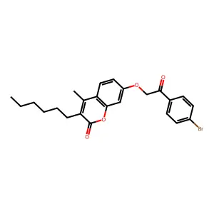 7-[2-(4-bromophenyl)-2-oxoethoxy]-3-hexyl-4-methyl-2H-chromen-2-one structure