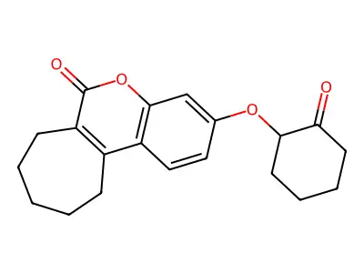 3-[(2-oxocyclohexyl)oxy]-8,9,10,11-tetrahydrocyclohepta[c]chromen-6(7H)-one structure