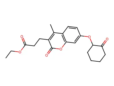 ethyl 3-{4-methyl-2-oxo-7-[(2-oxocyclohexyl)oxy]-2H-chromen-3-yl}propanoate structure