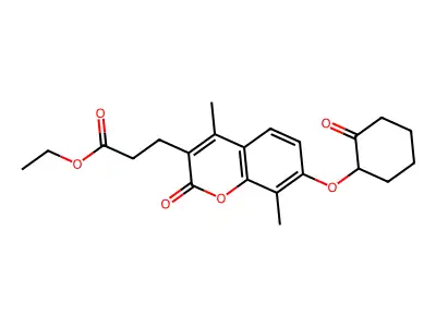 ethyl 3-{4,8-dimethyl-2-oxo-7-[(2-oxocyclohexyl)oxy]-2H-chromen-3-yl}propanoate structure