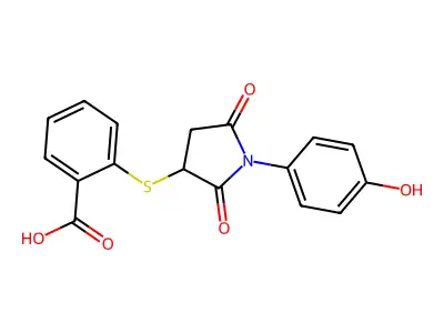 2-((1-(4-Hydroxyphenyl)-2,5-dioxopyrrolidin-3-yl)thio)benzoic acid structure