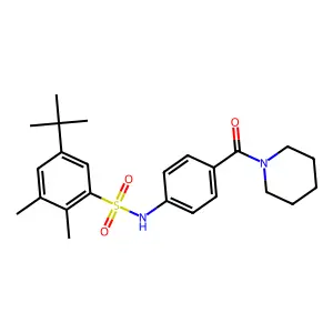 5-tert-butyl-2,3-dimethyl-N-[4-(piperidine-1-carbonyl)phenyl]benzenesulfonamide structure