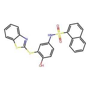 N-[3-(1,3-benzothiazol-2-ylsulfanyl)-4-hydroxyphenyl]naphthalene-1-sulfonamide structure