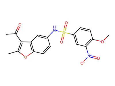 N-(3-acetyl-2-methyl-1-benzofuran-5-yl)-4-methoxy-3-nitrobenzenesulfonamide structure