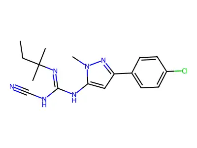Guanidine, 1-(3-(p-chlorophenyl)-1-methyl-5-pyrazolyl)-2-cyano-3-tert-pentyl- structure