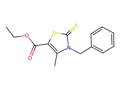 Ethyl 2,3-dihydro-4-methyl-3-(phenylmethyl)-2-thioxo-5-thiazolecarboxylate structure