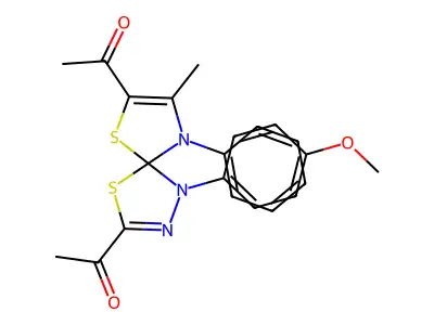 1,1'-[1-(4-methoxyphenyl)-8-methyl-9-phenyl-4,6-dithia-1,2,9-triazaspiro[4.4]nona-2,7-diene-3,7-diyl]diethanone structure
