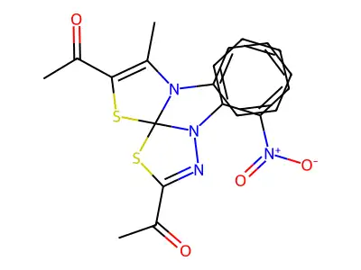 1,1'-(8-methyl-1-(2-nitrophenyl)-9-phenyl-4,6-dithia-1,2,9-triazaspiro[4.4]nona-2,7-diene-3,7-diyl)diethanone structure