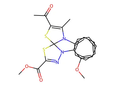 methyl 7-acetyl-1-(2-methoxyphenyl)-8-methyl-9-phenyl-4,6-dithia-1,2,9-triazaspiro[4.4]nona-2,7-diene-3-carboxylate structure