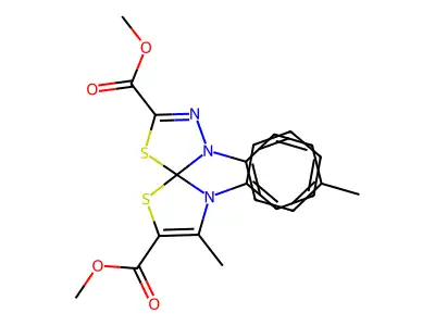 dimethyl 8-methyl-1-(4-methylphenyl)-9-phenyl-4,6-dithia-1,2,9-triazaspiro[4.4]nona-2,7-diene-3,7-dicarboxylate structure