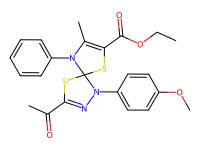 ethyl 3-acetyl-1-(4-methoxyphenyl)-8-methyl-9-phenyl-4,6-dithia-1,2,9-triazaspiro[4.4]nona-2,7-diene-7-carboxylate structure