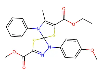 7-ethyl 3-methyl 1-(4-methoxyphenyl)-8-methyl-9-phenyl-4,6-dithia-1,2,9-triazaspiro[4.4]nona-2,7-diene-3,7-dicarboxylate structure