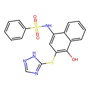 N-[4-hydroxy-3-(1H-1,2,4-triazol-5-ylsulfanyl)naphthalen-1-yl]benzenesulfonamide structure