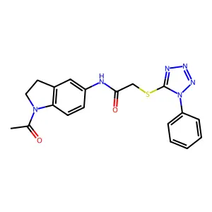 N-(1-acetylindolin-5-yl)-2-((1-phenyl-1H-tetrazol-5-yl)thio)acetamide structure