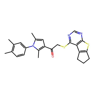 2-((6,7-dihydro-5H-cyclopenta[4,5]thieno[2,3-d]pyrimidin-4-yl)thio)-1-(1-(3,4-dimethylphenyl)-2,5-dimethyl-1H-pyrrol-3-yl)ethanone structure