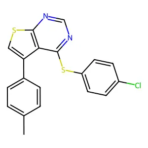 4-((4-Chlorophenyl)thio)-5-(p-tolyl)thieno[2,3-d]pyrimidine structure