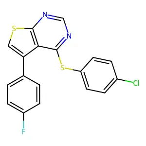 4-((4-Chlorophenyl)thio)-5-(4-fluorophenyl)thieno[2,3-d]pyrimidine structure
