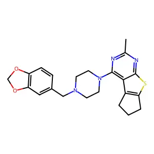 12-{4-[(2H-1,3-benzodioxol-5-yl)methyl]piperazin-1-yl}-10-methyl-7-thia-9,11-diazatricyclo[6.4.0.0^{2,6}]dodeca-1(8),2(6),9,11-tetraene structure