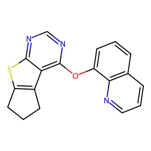 4-(quinolin-8-yloxy)-6,7-dihydro-5H-cyclopenta[4,5]thieno[2,3-d]pyrimidine structure