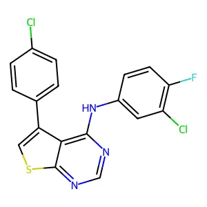 N-(3-chloro-4-fluorophenyl)-5-(4-chlorophenyl)thieno[2,3-d]pyrimidin-4-amine structure