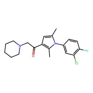 1-(1-(3-chloro-4-fluorophenyl)-2,5-dimethyl-1H-pyrrol-3-yl)-2-(piperidin-1-yl)ethanone structure