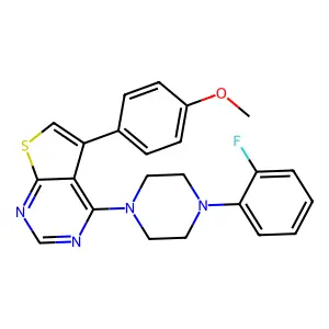 1-(2-Fluorophenyl)-4-[5-(4-methoxyphenyl)thieno[2,3-d]pyrimidin-4-yl]piperazine structure