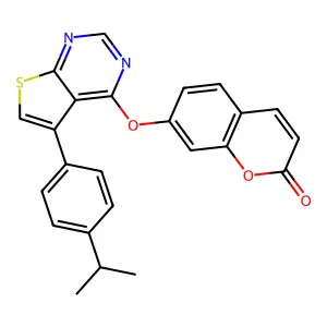 7-((5-(4-isopropylphenyl)thieno[2,3-d]pyrimidin-4-yl)oxy)-2H-chromen-2-one structure