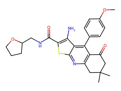 3-amino-4-(4-methoxyphenyl)-7,7-dimethyl-5-oxo-N-[(oxolan-2-yl)methyl]-5H,6H,7H,8H-thieno[2,3-b]quinoline-2-carboxamide structure